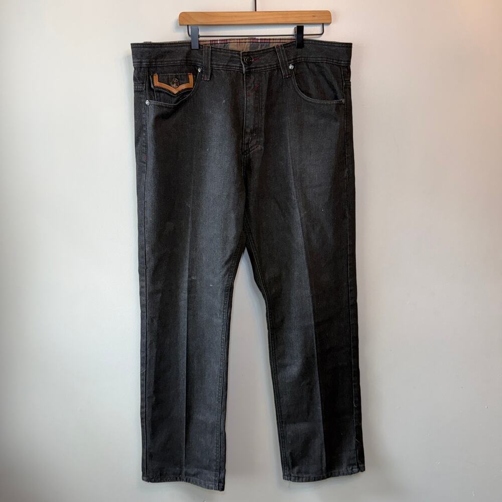 Vintage 90s Y2K Coogi Men's Leather Patch Dark Wash Baggy Jeans Size 38 x 32